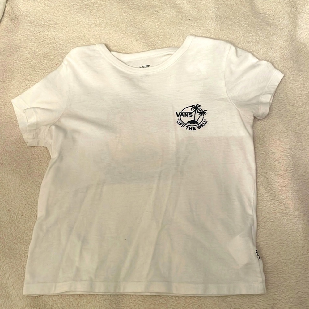 Womens Vans Off The Wall small white t-shirt. Gorgeous palm tree on back.